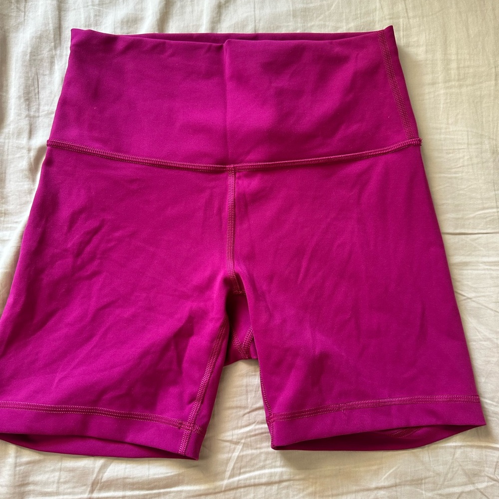 Vibrant Pink High-Waisted Bike Shorts with Stretchy Comfort